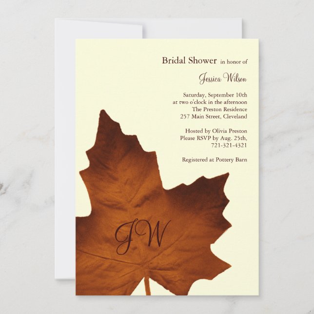 Fall Monogrammed Bridal Shower Invitation orange (Front)
