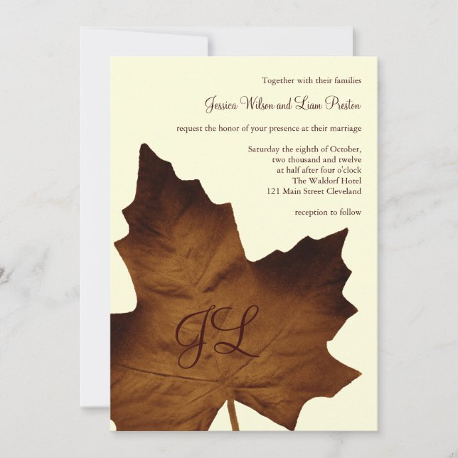 Fall Monogrammed Wedding Invitation (brown) (Front)