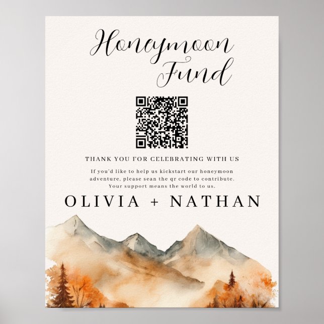 Fall Mountain Honeymoon Fund Wedding Sign (Front)