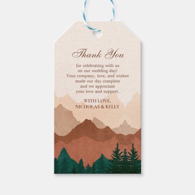 Fall Mountain Terracotta Forest Wedding Gift Tag (Front)
