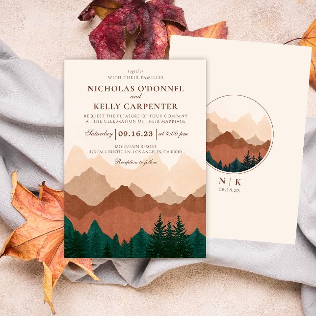 Fall Mountain Terracotta Forest Wedding Invitation (Creator Uploaded)