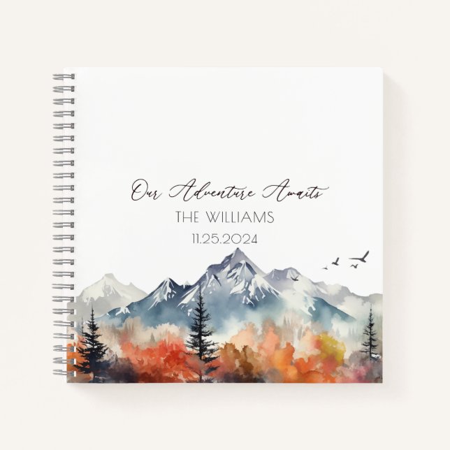 Fall Mountain Watercolor Wedding Guest  Notebook (Front)