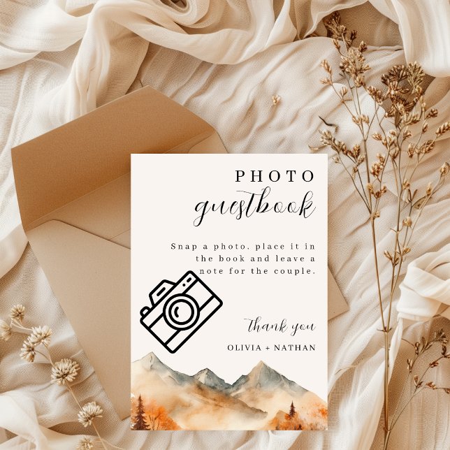Fall Mountain Wedding Photo Guestbook Table Card (Creator Uploaded)