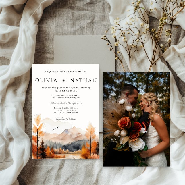Fall Mountain Wedding Photo Invitation (Creator Uploaded)