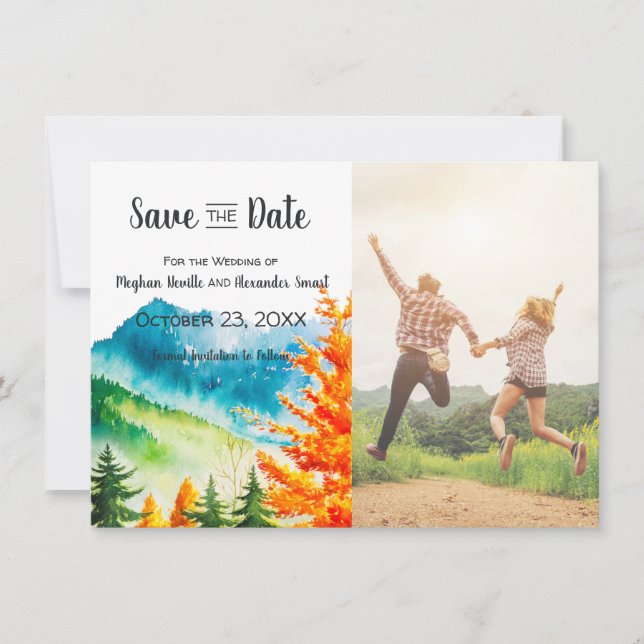 Fall Mountain Wedding Save the Date with photo (Front)