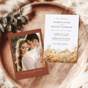 Fall Mountain Wildflower Terracotta Rustic Wedding Invitation