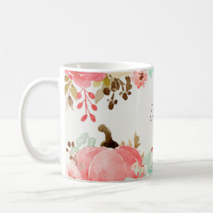Fall Mug with Pumpkins and Flowers