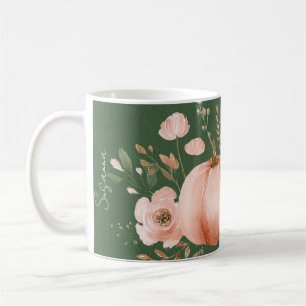 Fall Mug with Pumpkins, Mushrooms and Flowers