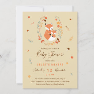 Fall Mum and Baby Fox Baby Shower Announcement