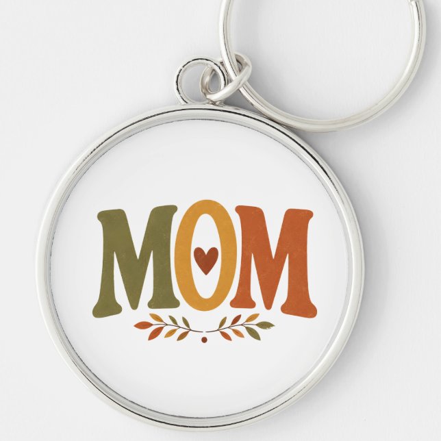 Fall Mum Autumn Leaves Heart Keychain (Front)
