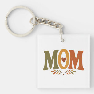 Fall Mum Autumn Leaves Heart Keychain