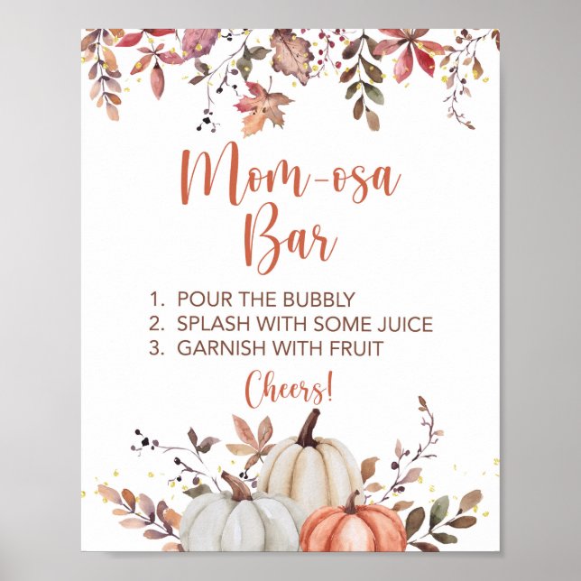 Fall Mum-osa Bar Pumpkin Shower Table Sign (Front)