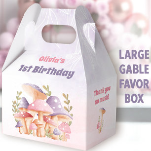 Fall Mushroom Pink Purple 1st Birthday Large Gable Favour Box