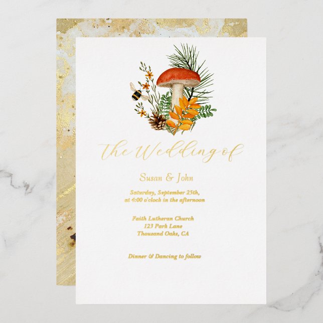 Fall Mushroom Wedding Invitation Foil Invitation (Front/Back)