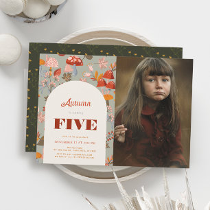 Fall Mushroom Wildflower Birthday Sage Photo Invitation