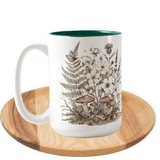 Fall mushrooms cottagecore floral Two-Tone coffee mug