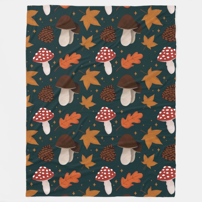 Fall & Mushrooms Pattern Fleece Blanket (Front)