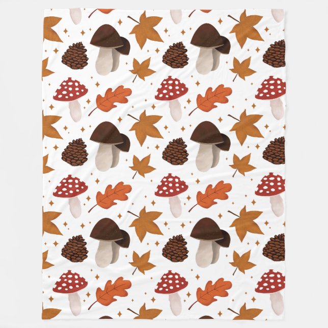 Fall & Mushrooms Pattern Fleece Blanket (Front)