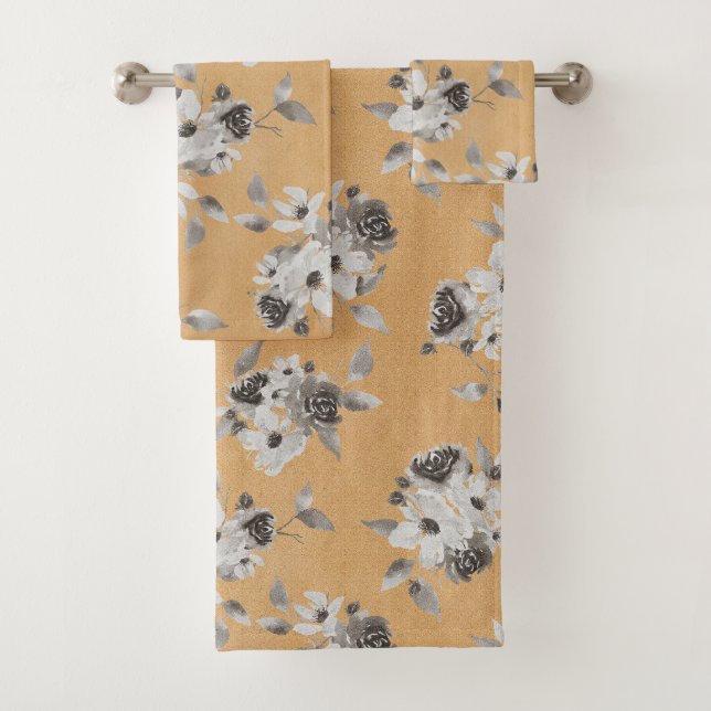 Fall Mustard Floral Bathroom Towel Set (Insitu)