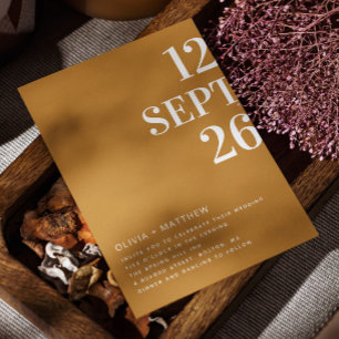Fall mustard yellow modern typography wedding + QR Invitation