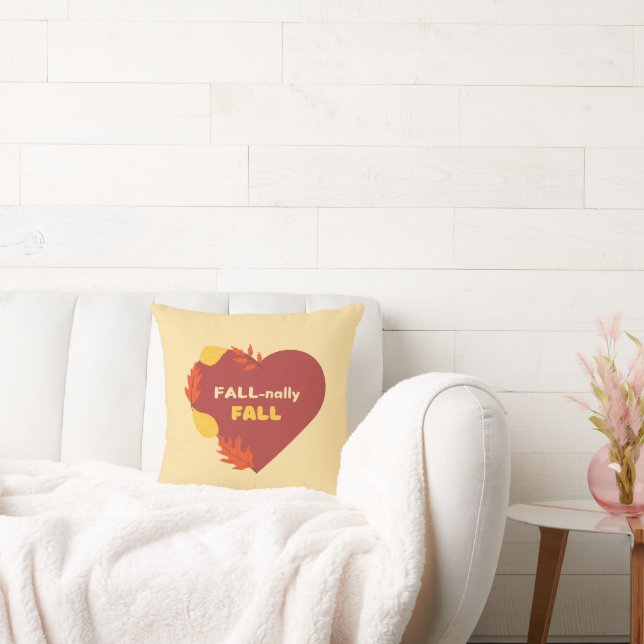 Fall-nally Fall Dark Red Heart and Yellow Leaves Cushion (Couch)