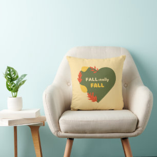 Fall-nally Fall text Autumn Heart Orange Leaves Cushion