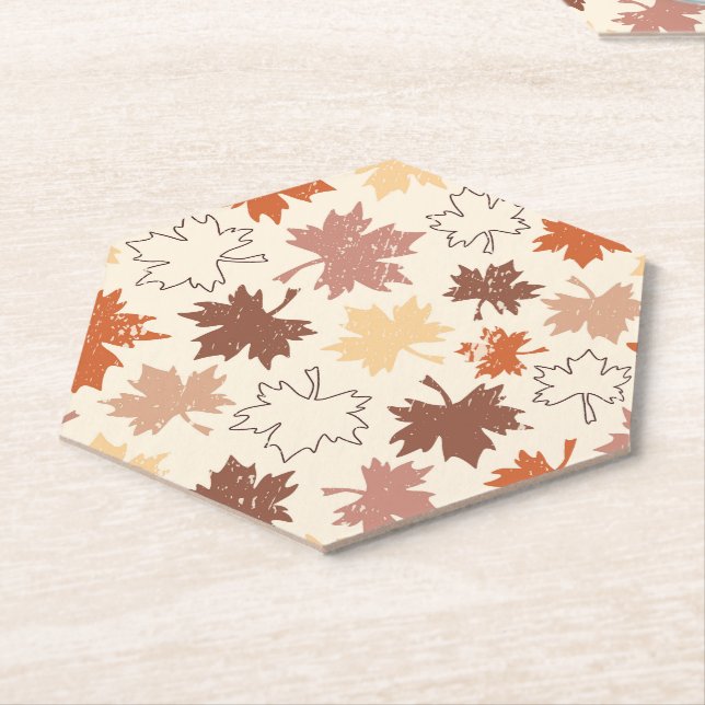 Fall natural design, autumn maple leaf paper coaster (Angled)