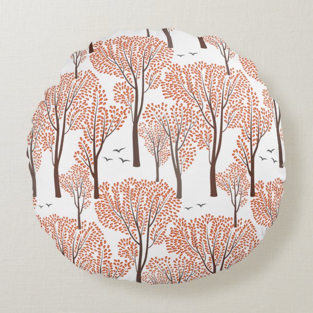 Fall nature wildlife seamless pattern Autumn trees Round Cushion (Front)