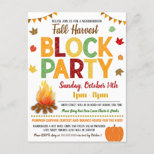 Fall Neighbourhood Block Party Invite Postcard