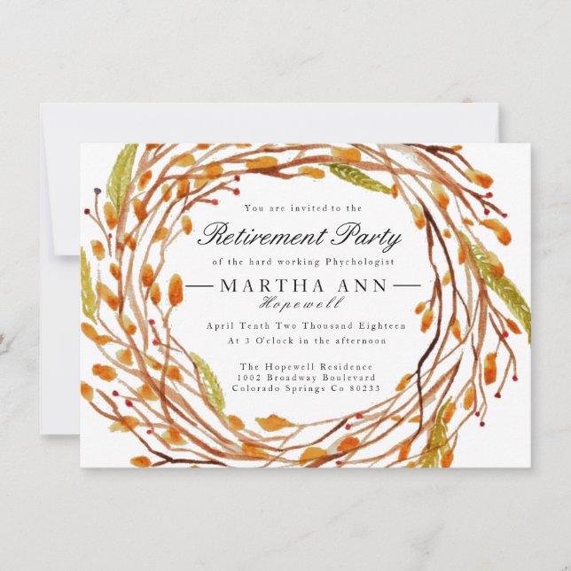 Fall Nest | Watercolor Retirement Invite (Front)