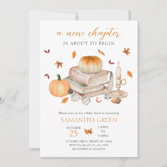 Fall New Chapter Will Soon Begin Baby Shower Invitation (Front)