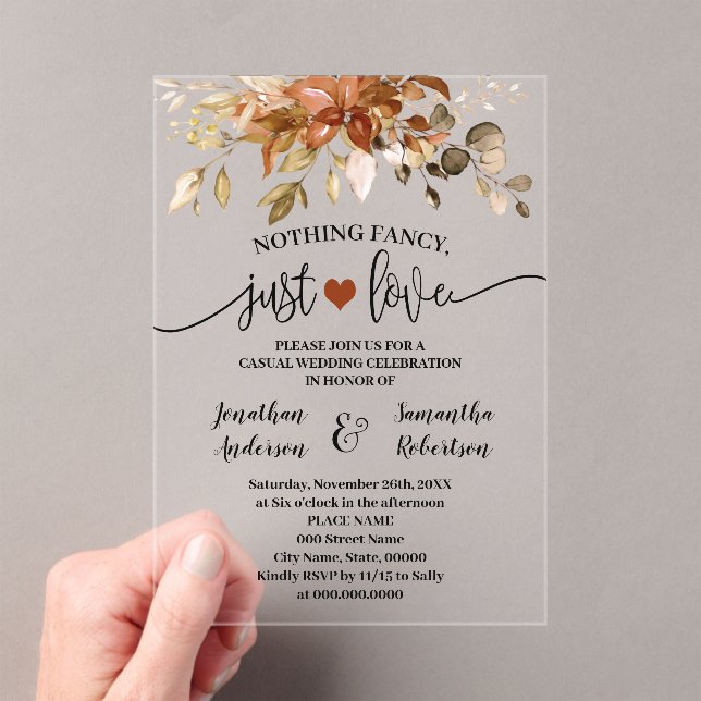 Fall Nothing Fancy Just Love Elopement Acrylic Invitations (Insitu (Handheld))