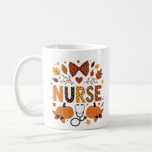 Fall Nurse Gift – Cute Pumpkin & Autumn Leaves  Coffee Mug