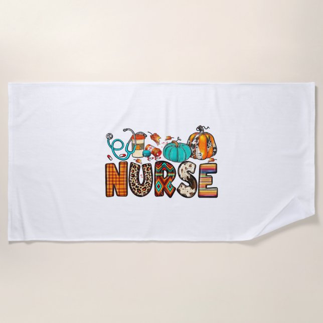 Fall Nurse Leopard Cowhide Pumpkin Fall 744 Beach Towel (Front)