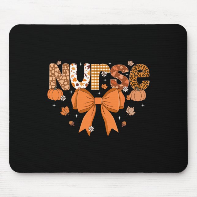 Fall Nurse Shirt Women Pumpkin Season Autumn Thank Mouse Pad (Front)