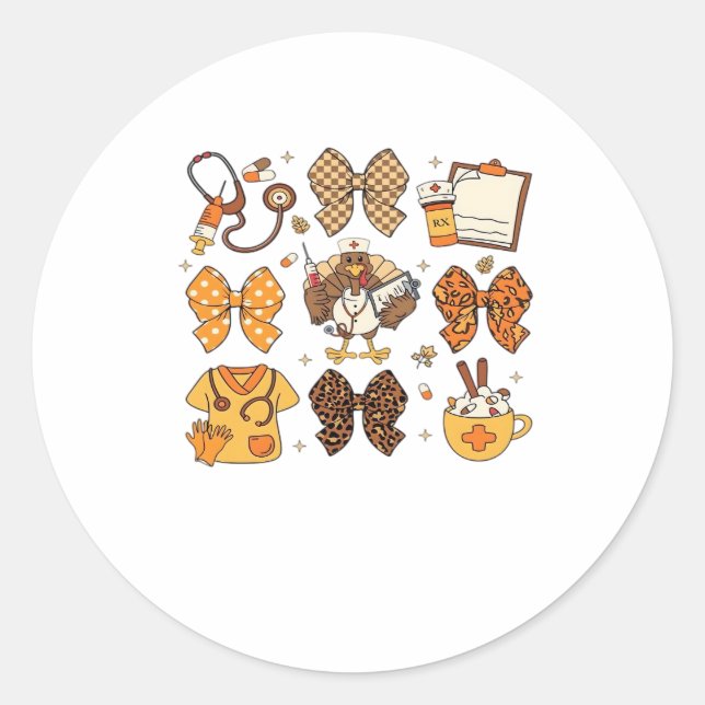 Fall Nurse Thanksgiving Classic T-Shirt.png Classic Round Sticker (Front)