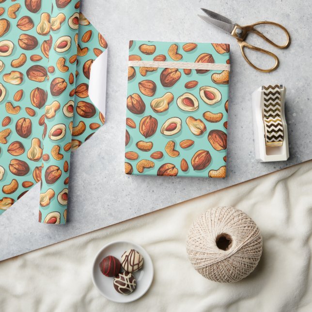Fall Nuts Blue Thanksgiving Wrapping Paper (Crafts)