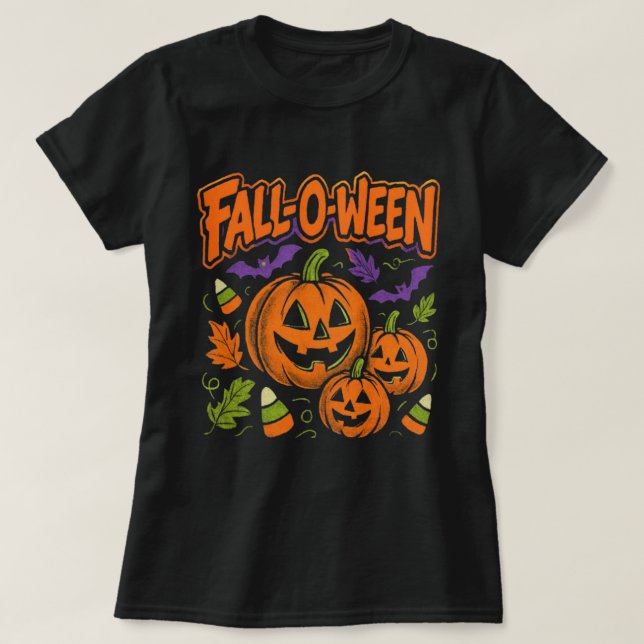 Fall-o-ween Bootleg Autumn Halloween Design T-Shirt (Design Front)