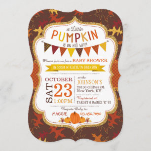 Fall Oak Leaves and Pumpkins Baby Shower Invite