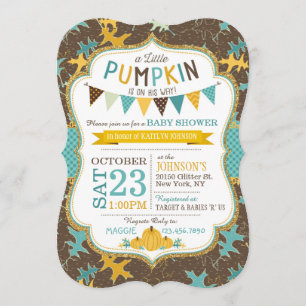 Fall Oak Leaves and Pumpkins Baby Shower Invite