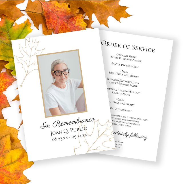 Fall Oak Leaves Funeral Memorial Service Program (Creator Uploaded)