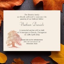 Fall Oak Tree Funeral Announcement Card