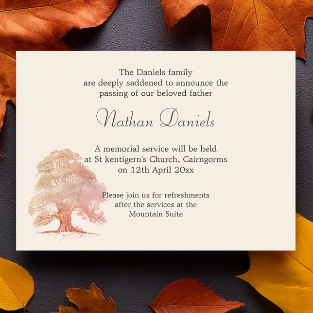 Fall Oak Tree Funeral Announcement Card (Creator Uploaded)