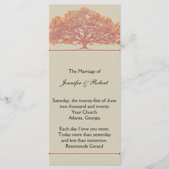 Fall Oak Tree Wedding Program (Front)