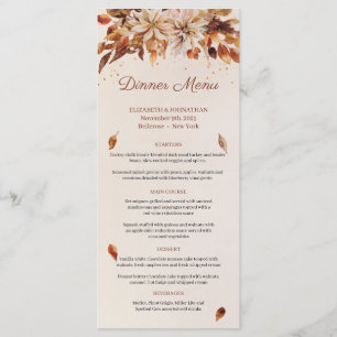 Fall or Autumn Burnt Orange Flowers and Leaves Menu