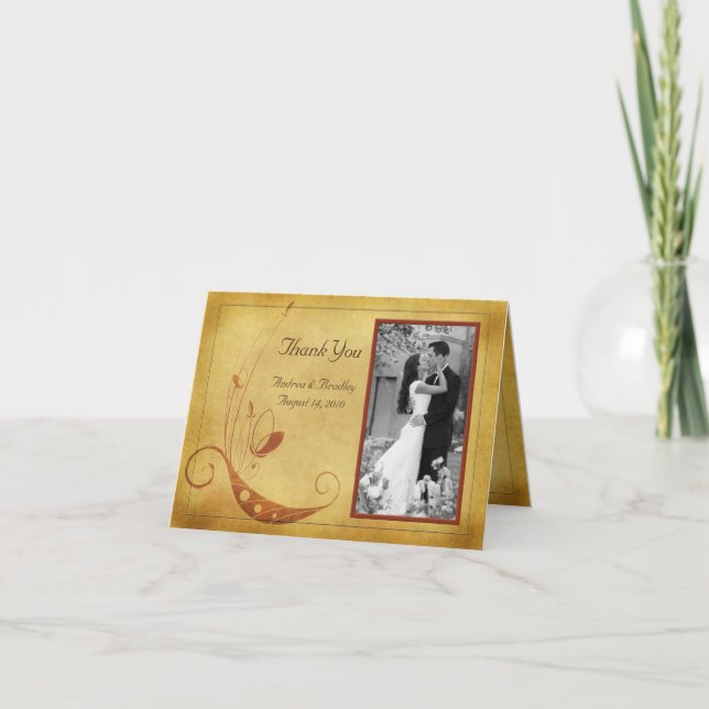 Fall or Country Wedding Photo Thank You Card (Front)