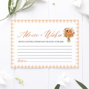 Fall Orange Advice and Wishes Bridal Shower Game Enclosure Card