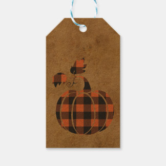 Fall Orange And Black Plaid Autumn Pumpkin Gift Tags