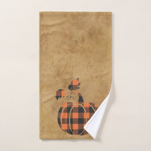 Fall Orange And Black Plaid Autumn Pumpkin Hand Towel