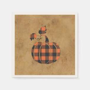 Fall Orange And Black Plaid Autumn Pumpkin Napkin